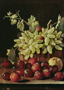 Natura morta con uva, mela e prugne
